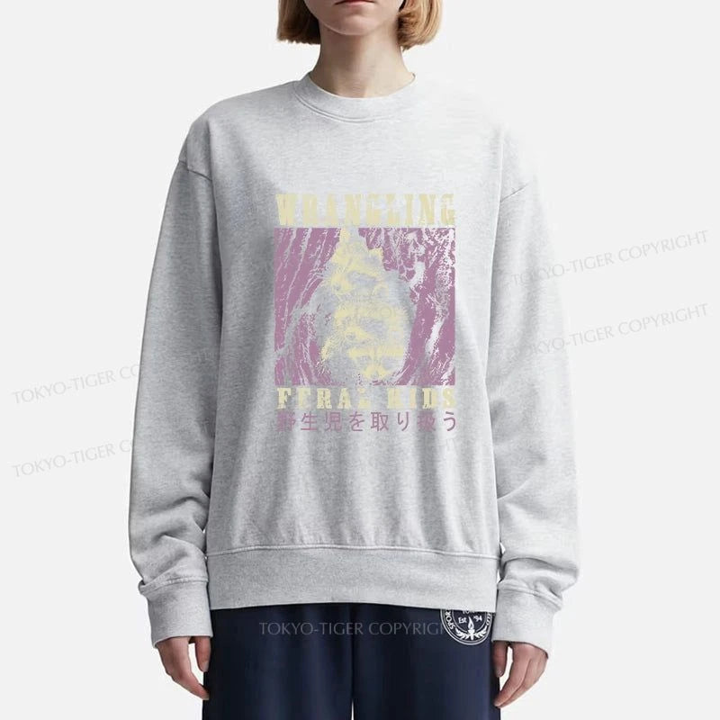 Tokyo-Tiger Wrangling Feral Raccoon Kids Sweatshirt