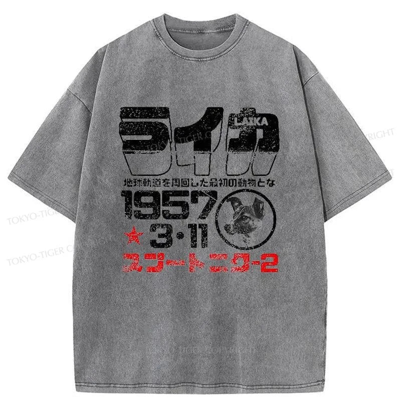 Tokyo-Tiger 1957 The Sad Story Astronaut Dog Washed T-Shirt