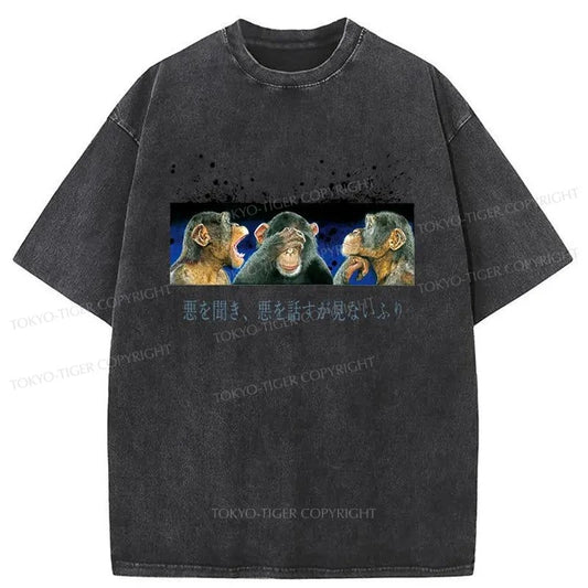 Tokyo-Tiger Three Wise Monkeys Washed T-Shirt