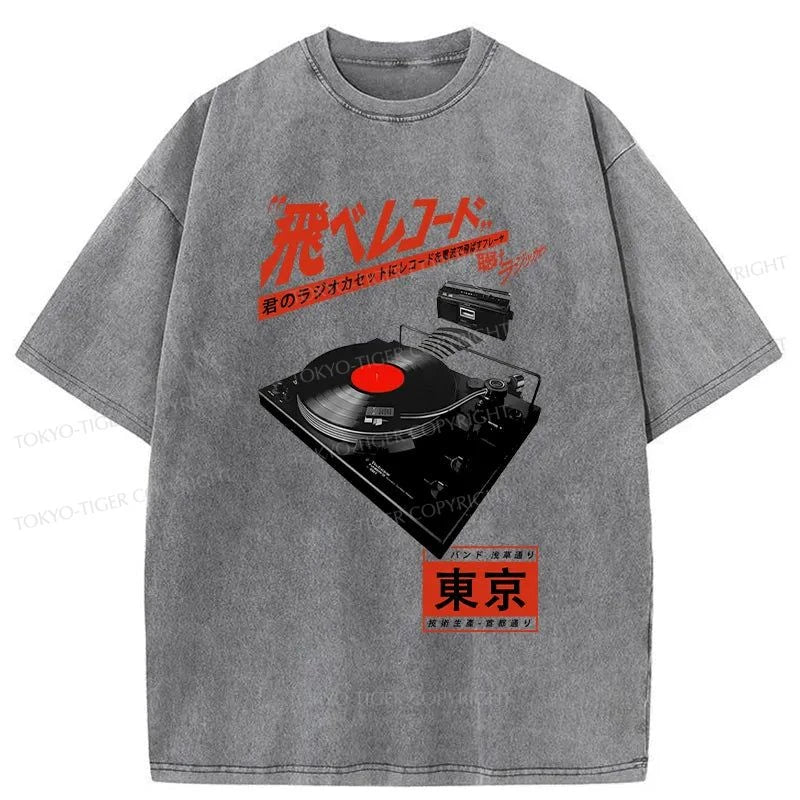 Tokyo-Tiger Japan Record Music Art Washed T-Shirt