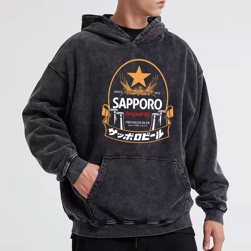 Tokyo-Tiger Sapporo Beer Japanese Memorabilia Washed Hoodie