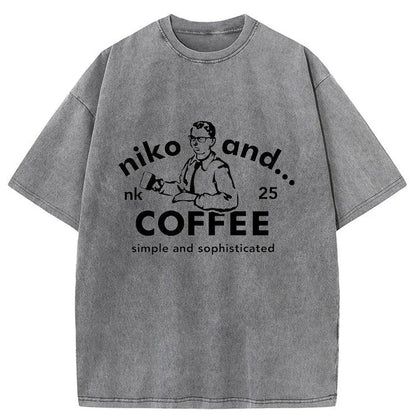 Tokyo-Tiger Niko and ... Coffee Japanese Washed T-Shirt