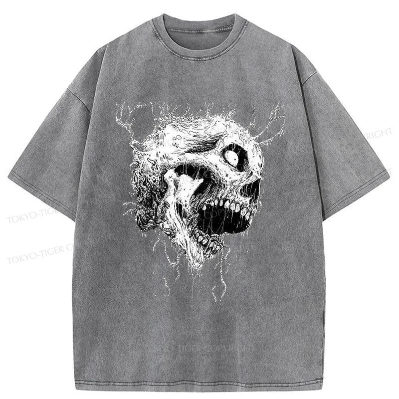 Tokyo-Tiger Terrifying Skull Japan Washed T-Shirt