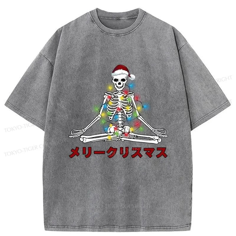 Tokyo-Tiger Christmas Skull Sitting Like Buddha Washed T-Shirt