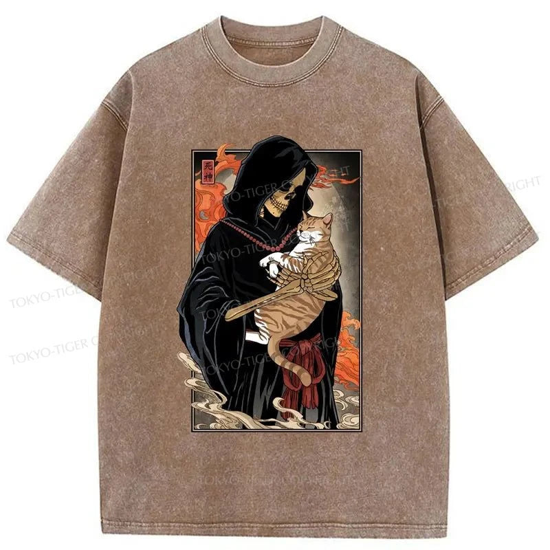 Tokyo-Tiger Kind Death And The Cat Washed T-Shirt