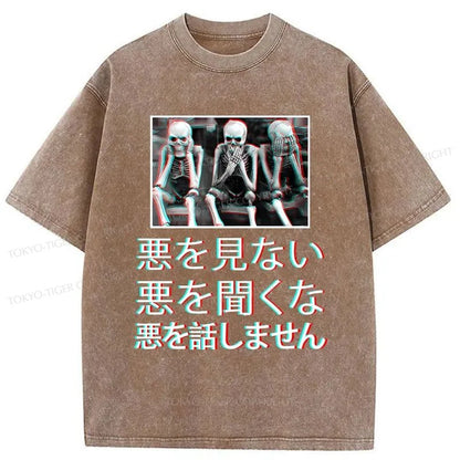 Tokyo-Tiger Three Decadent Skulls Washed T-Shirt