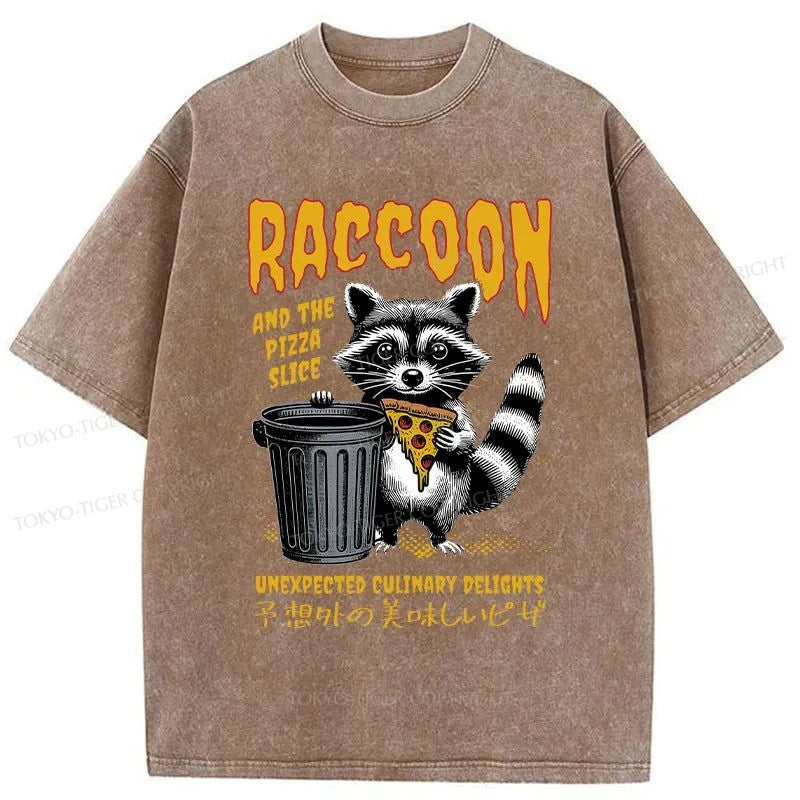 Tokyo-Tiger Raccoons Eat Pizza Washed T-Shirt