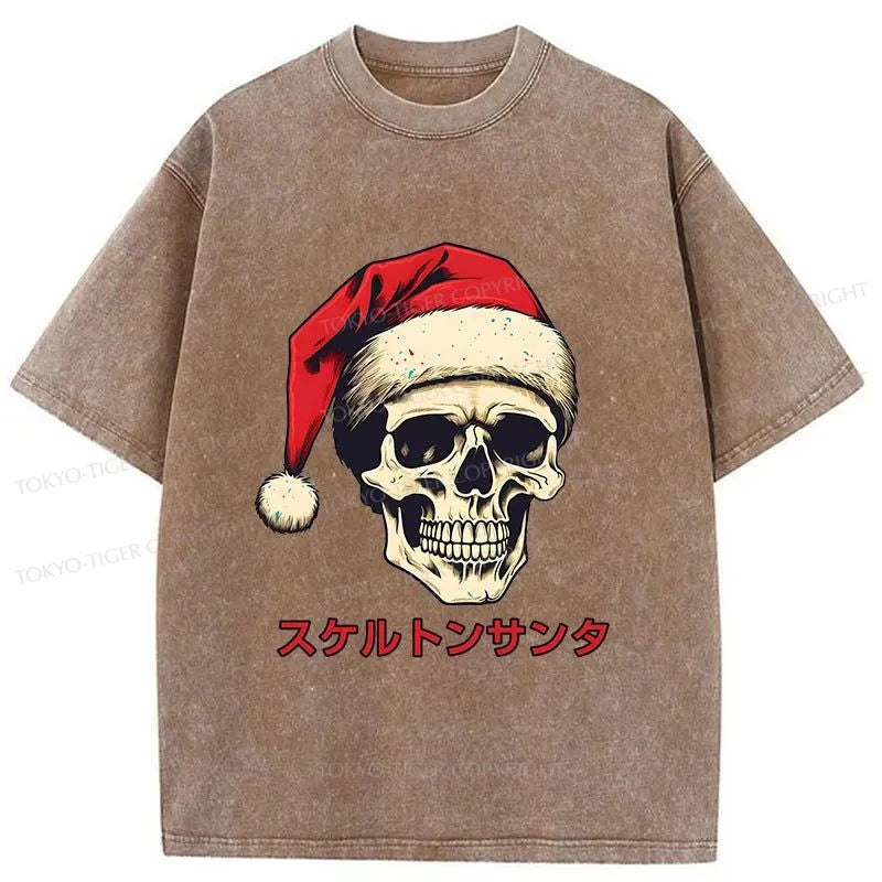 Tokyo-Tiger Skeleton Santa Claus Japanese Washed T-Shirt