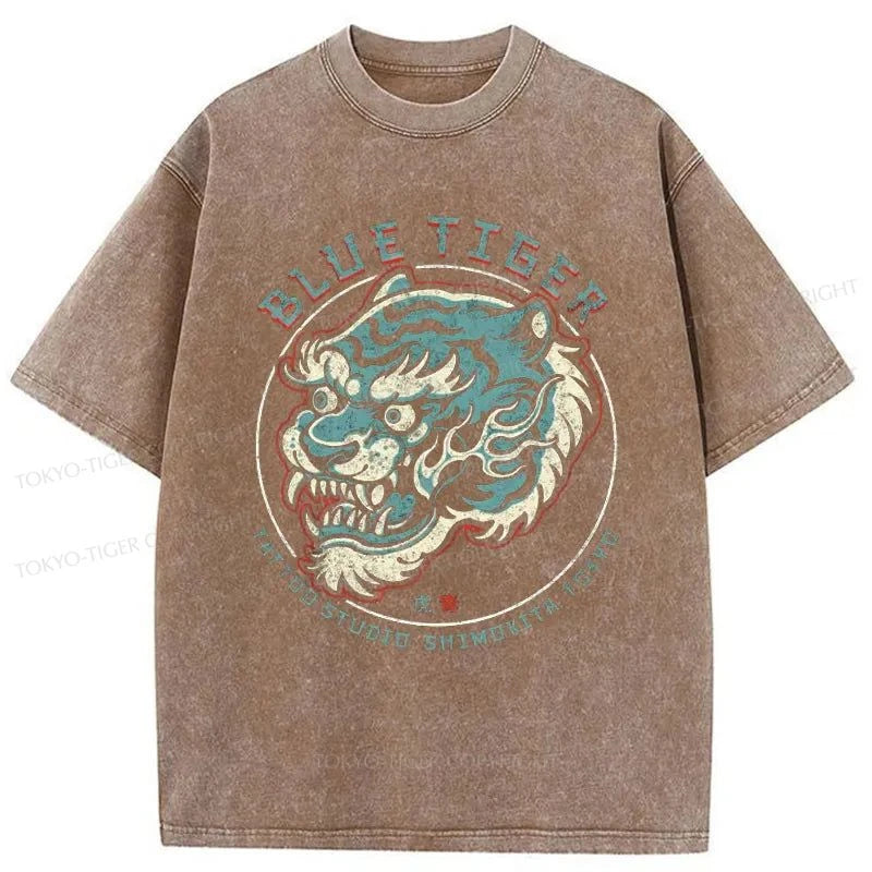 Tokyo-Tiger Blue Tiger Japanese Washed T-Shirt