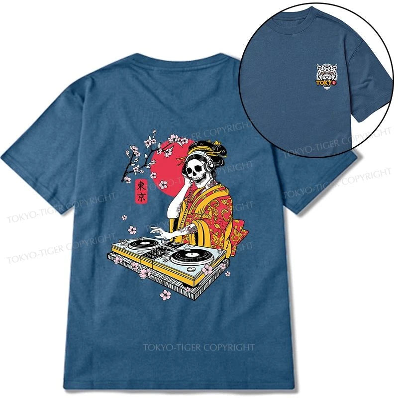 Tokyo-Tiger Japanese Geisha DJ Skull Front Back Classic T-Shirt