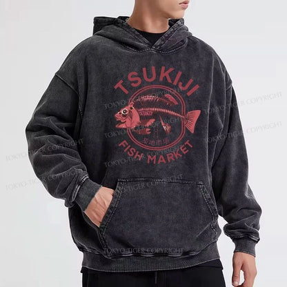 Tokyo-Tiger Tokyo Tsukiji Fish Market Vintage Japan Washed Hoodie