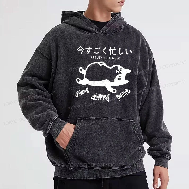 Tokyo-Tiger I'm Busy Right Now Washed Hoodie