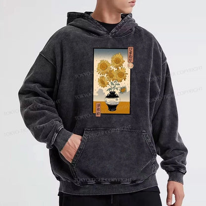 Tokyo-Tiger Sunflowers Ukiyo-e Washed Hoodie