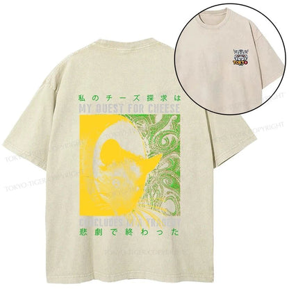 Tokyo-Tiger Mouse Has A Passion For Cheese Front Back Washed T-Shirt