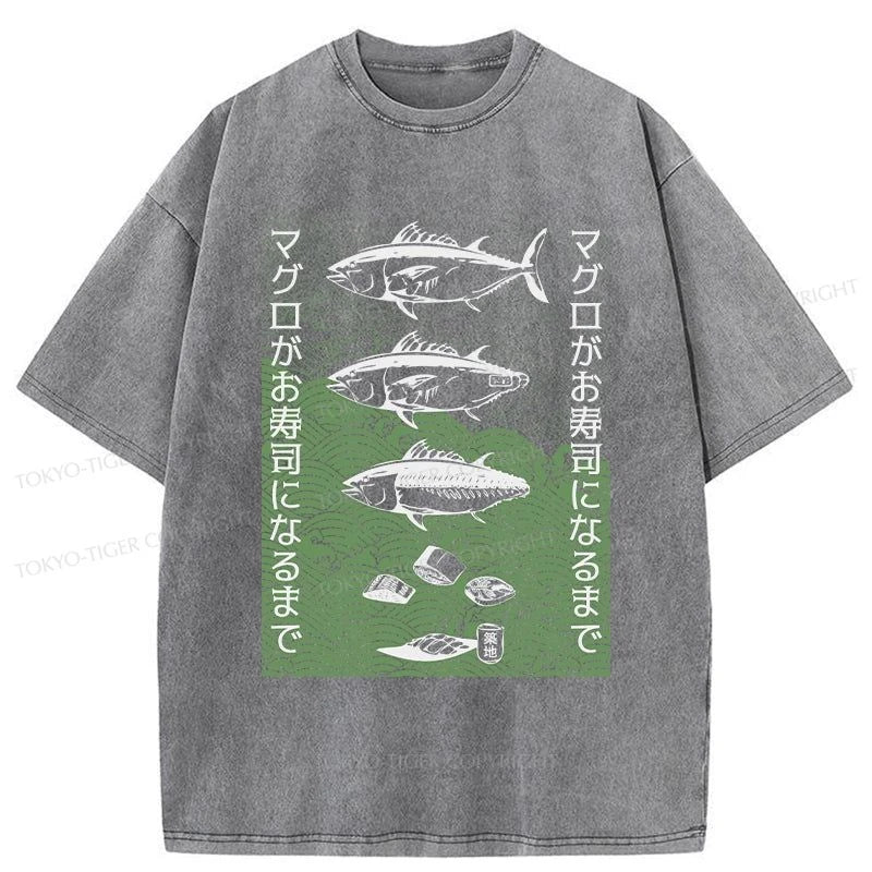 Tokyo-Tiger How Tuna Becomes Sushi Washed T-Shirt