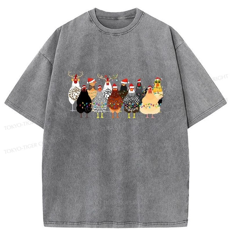 Tokyo-Tiger A Flock Of Christmas Chickens Washed T-Shirt