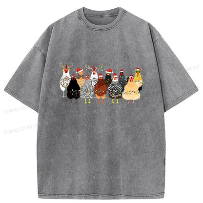 Tokyo-Tiger A Flock Of Christmas Chickens Washed T-Shirt