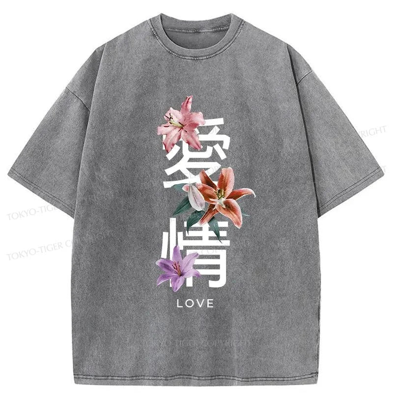 Tokyo-Tiger Japanese Love Kanji Washed T-Shirt