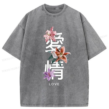 Tokyo-Tiger Japanese Love Kanji Washed T-Shirt