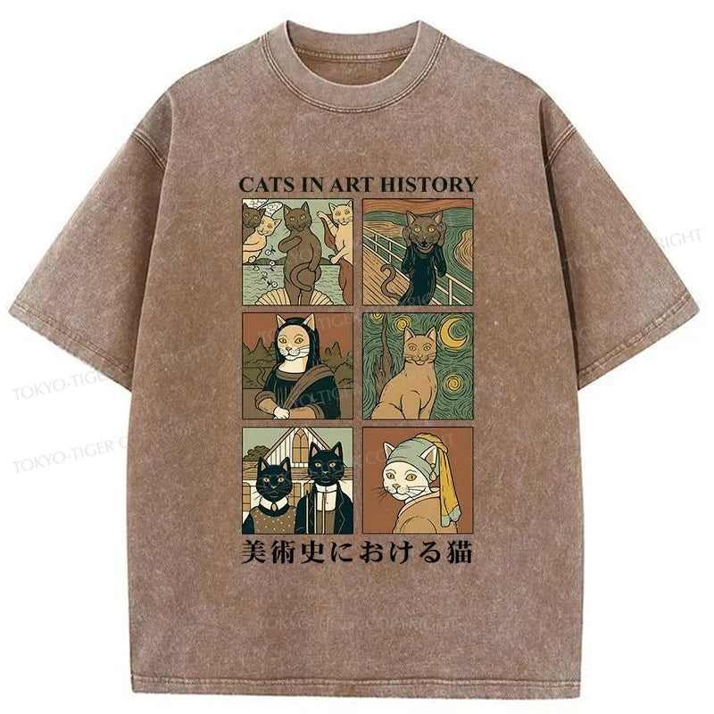 Tokyo-Tiger Cats In Art History Japanese Washed T-Shirt