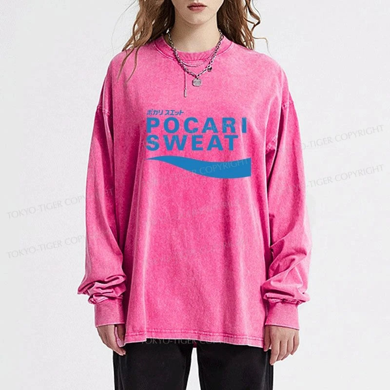 Tokyo-Tiger POCARI SWEAT Blue Washed Long Sleeve T-Shirt