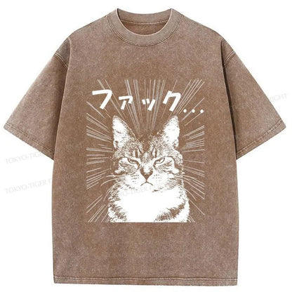 Tokyo-Tiger Angry Cat Washed T-Shirt