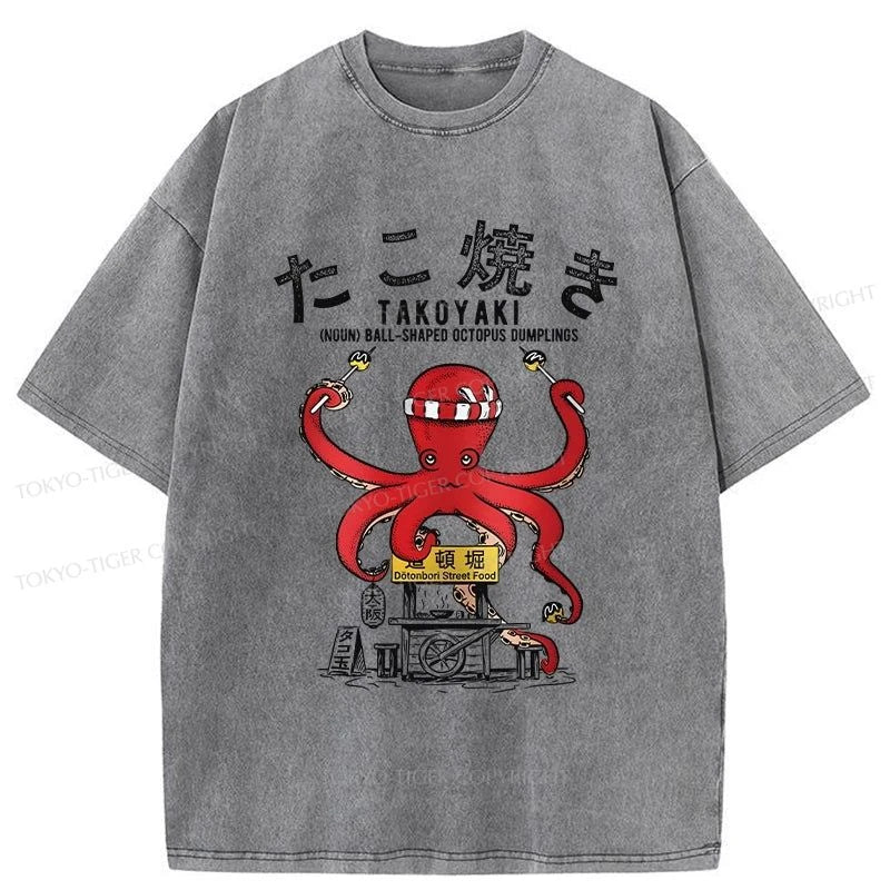 Tokyo-Tiger Takoyaki Octopus Balls Washed T-Shirt