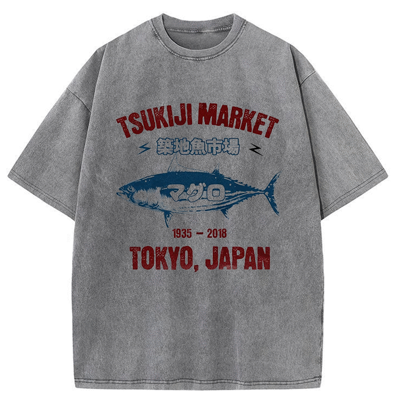 Tokyo-Tiger Japanese Tsukiji Fish Market Washed T-Shirt