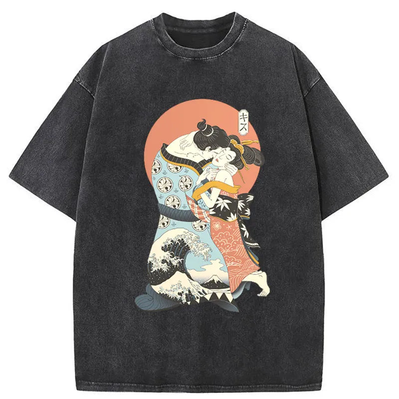 Tokyo-Tiger The Kiss Ukiyo-e Washed T-Shirt