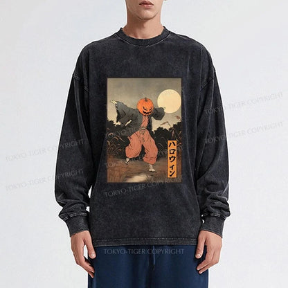 Tokyo-Tiger Japanese Pumpkin Monster Washed Long Sleeve T-Shirt