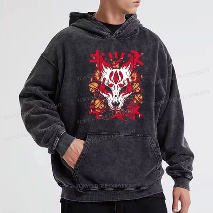 Tokyo-Tiger Japanese Kitsune Mask Washed Hoodie