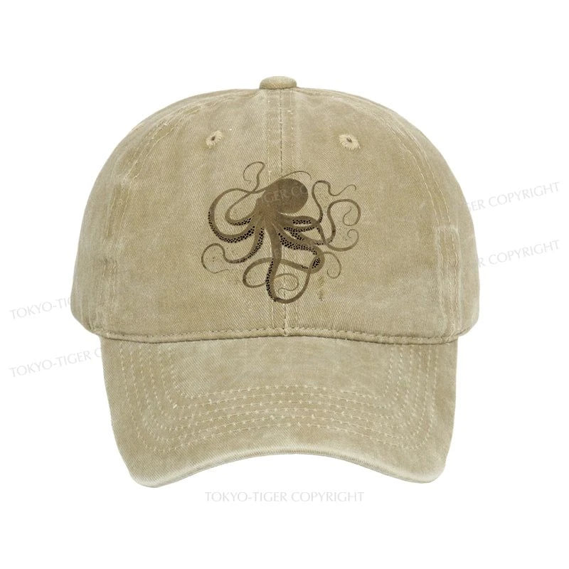 Tokyo-Tiger Octopus Japanese Gold Print Tattoo Washed Cap