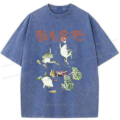 Tokyo-Tiger Japanese Frog Osake Kanji Washed T-Shirt