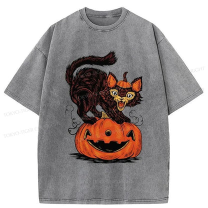 Tokyo-Tiger Fierce Cats And Pumpkins Washed T-Shirt