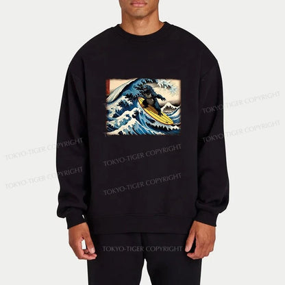 Tokyo-Tiger Dinosaur Surfing Japanese Sweatshirt