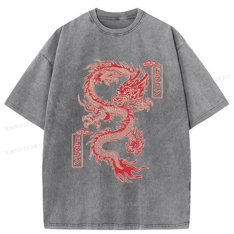 Tokyo-Tiger Dragon With Ball Totem Washed T-Shirt