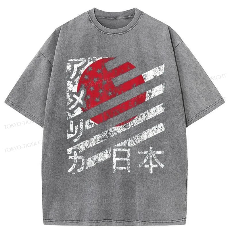 Tokyo-Tiger Combining The Flags Of The USA and Japan Washed T-Shirt