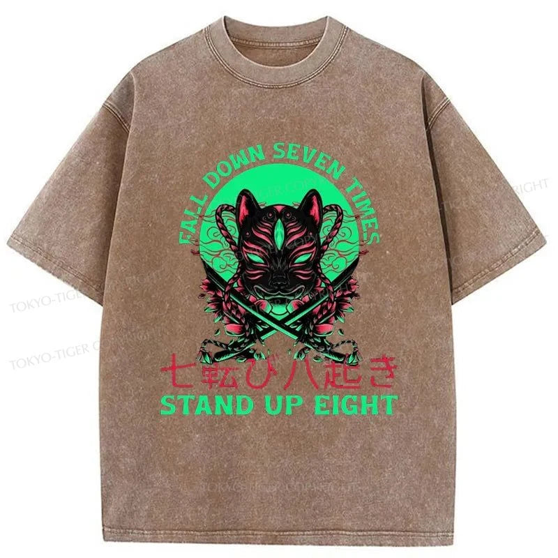 Tokyo-Tiger Fall Down Seven Times Stand Up Eight Washed T-Shirt