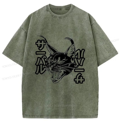 Tokyo-Tiger Caracal Japanese Washed T-Shirt