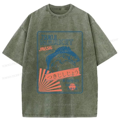 Tokyo-Tiger Tsukiji Fish Market Tokyo Japan Washed T-Shirt