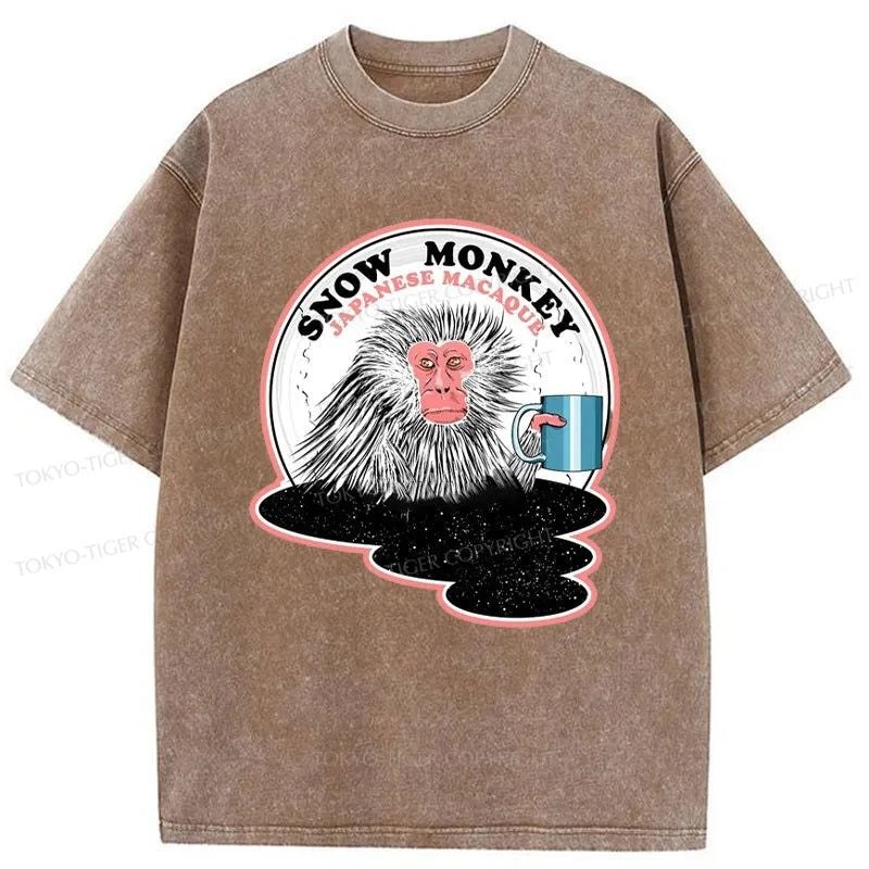 Tokyo-Tiger Macaque Snow Monkey Japanese Washed T-Shirt