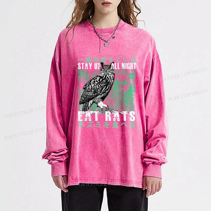 Tokyo-Tiger Owls Prey On Rats At Night Washed Long Sleeve T-Shirt