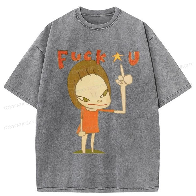 Tokyo-Tiger Fuk U Manga Girl Washed T-Shirt