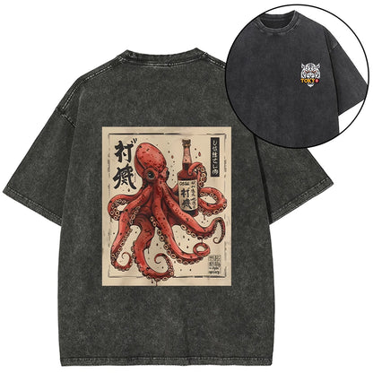 Tokyo-Tiger Osaka Saké Octopus Front Back Washed T-Shirt