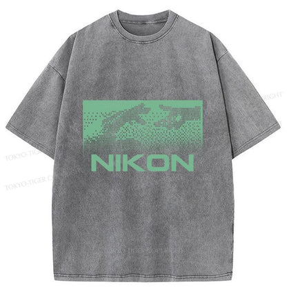 Tokyo-Tiger Nikon Pixel Art Washed T-Shirt