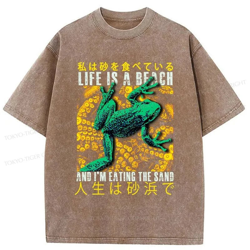 Tokyo-Tiger Life Is A Beach I'M Eating The Sand Washed T-Shirt