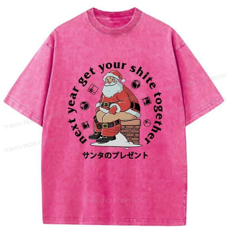 Tokyo-Tiger Funny Santa Claus Pooping Down The Chimney Washed T-Shirt