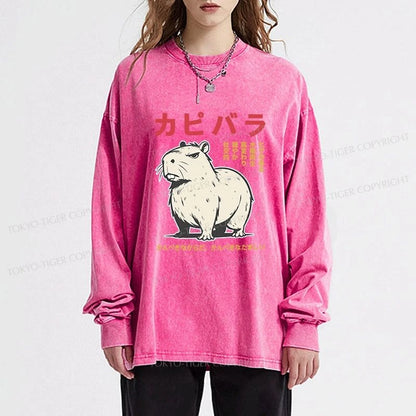 Tokyo-Tiger Angry Capybara Japan Washed Long Sleeve T-Shirt