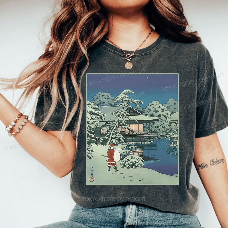 Tokyo-Tiger Ukiyoe Santa Claus Washed T-Shirt