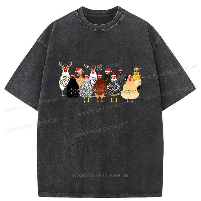 Tokyo-Tiger A Flock Of Christmas Chickens Washed T-Shirt